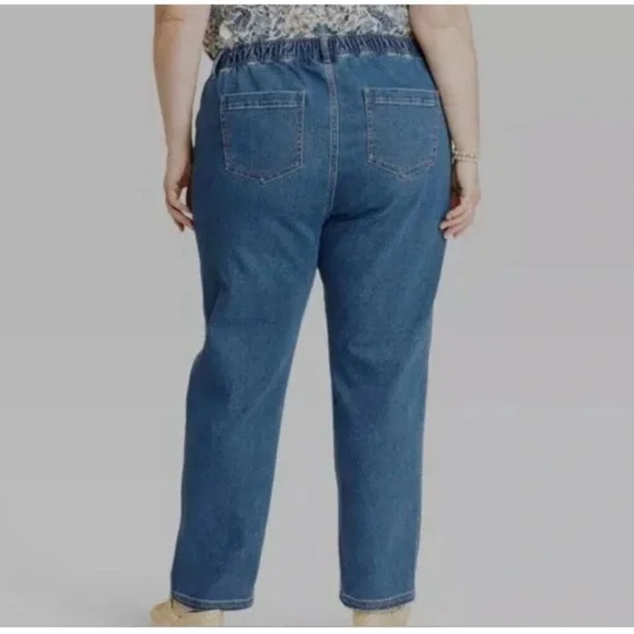Knox Rose Women’s high rise straight leg jeans pull on elastic waist 39/XXL NWT - Picture 2 of 6